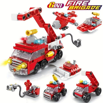 6-in-1 Fire Brigade Car Model Building Blocks Sets